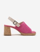 sergio leone Sandale Fucsia din Piele Întoarsă cu Toc Gros cu Branț din Piele Linidra