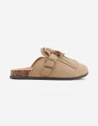 sergio todzi Mule plate din imitație de piele întoarsă decorate cu ciucuri și mărgele Sabaria Bej închis