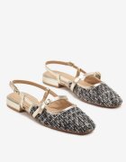 sergio todzi Sandale Negre-Aurii cu călcâiul descoperit și partea superioară din tweed Ellissea
