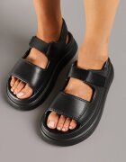 sergio todzi Sandale Negre pe Talpă Groasă din Spumă cu Velcro din Satin Telmaris