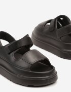 sergio todzi Sandale Negre pe Talpă Groasă din Spumă cu Velcro din Satin Telmaris