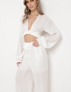  Set Alb Cămașă cu Mâneci Largi și Pantaloni Lejeri Rossabel