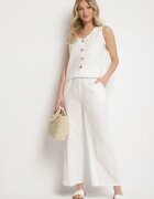 Set Alb De Bumbac Maiou cu Nasturi Pantaloni cu Elastic în Talie Juliancella