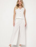  Set Alb De Bumbac Maiou cu Nasturi Pantaloni cu Elastic în Talie Juliancella