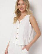  Set Alb De Bumbac Maiou cu Nasturi Pantaloni cu Elastic în Talie Juliancella