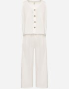  Set Alb De Bumbac Maiou cu Nasturi Pantaloni cu Elastic în Talie Juliancella
