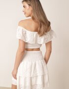  Set Alb Din 2 Piese Din Bumbac Ajour Top Stil Spaniol Fustă Cu Elastic Lavima