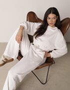  Set Alb din bumbac Pantaloni largi cu șnur în talie și Bluză cu manșete elastice Urionne