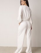  Set Alb din bumbac Pantaloni largi cu șnur în talie și Bluză cu manșete elastice Urionne