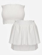  Set Alb din bumbac Top scurt fără bretele Pantaloni scurți cu elastic în talie și volan Tesmara
