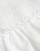  Set Alb din bumbac Top scurt fără bretele Pantaloni scurți cu elastic în talie și volan Tesmara