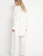  Set alb din viscoză cu cămașă cu broderie și pantaloni largi Thannora