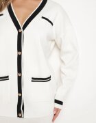  Set Alb din Viscoză Fustă Croită Cardigan Descheiabil cu Bordură Tamaira
