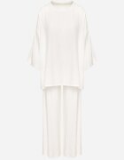  Set Alb din Viscoză Pantaloni Largi cu Talie Elastică Bluză Tip Liliac Odrina