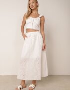  Set Alb în Stil Boho Top din Dantelă și Fustă Cloș cu Elastic în Talie Sovemia