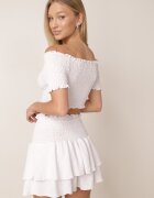  Set Alb Top în stil spaniolă și Fustă-Pantaloni scurți cu elastic Quillatta