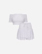  Set Alb Top în stil spaniolă și Fustă-Pantaloni scurți cu elastic Quillatta