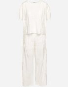  Set Alb Tricou și Pantaloni Largi Decorat cu Flori Brodate Namsaria