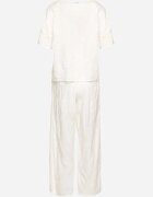  Set Alb Tricou și Pantaloni Largi Decorat cu Flori Brodate Namsaria