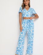  Set Albastru cu tricou scurt și pantaloni cu model ornamental din bumbac Oliani
