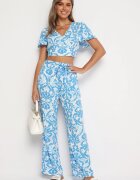 Set Albastru cu tricou scurt și pantaloni cu model ornamental din bumbac Oliani