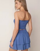  Set Albastru De Bumbac Top Scurt Fără Bretele Pantaloni Scurți Cu Elastic În Talie Și Volan Tesmara
