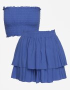  Set Albastru De Bumbac Top Scurt Fără Bretele Pantaloni Scurți Cu Elastic În Talie Și Volan Tesmara