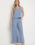  Set Albastru Din bumbac Bluză fără mâneci cu nasturi Pantaloni cu elastic în talie Juliannacella