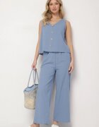  Set Albastru Din bumbac Bluză fără mâneci cu nasturi Pantaloni cu elastic în talie Juliannacella