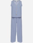  Set Albastru Din bumbac Bluză fără mâneci cu nasturi Pantaloni cu elastic în talie Juliannacella