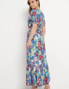 Set albastru din viscoză cu imprimeu floral Bluză petrecută și Fustă cu elastic în talie Hoffia