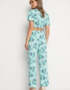  Set Albastru-Verde din Bumbac Top cu Mânecă Scurtă Pantaloni Lărgi cu Elastic în Talie Zoriadia