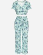  Set Albastru-Verde din Bumbac Top cu Mânecă Scurtă Pantaloni Lărgi cu Elastic în Talie Zoriadia