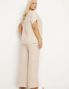  Set Bej cu Bumbac Bluză cu încrețituri și Pantaloni Largi Jenindriela