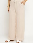  Set Bej cu Bumbac Bluză cu încrețituri și Pantaloni Largi Jenindriela