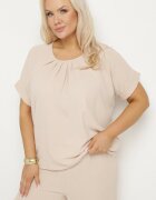  Set Bej cu Bumbac Bluză cu încrețituri și Pantaloni Largi Jenindriela