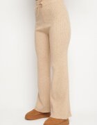  Set bej deschis cu bumbac și lână Pulover cu nasturi și șliț Pantaloni largi Sialita