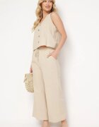  Set bej deschis de Bumbac Bluză fără Mâneci cu nasturi Pantaloni cu elastic în talie Juliancella