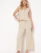  Set bej deschis de Bumbac Bluză fără Mâneci cu nasturi Pantaloni cu elastic în talie Juliancella