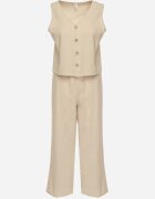  Set bej deschis de Bumbac Bluză fără Mâneci cu nasturi Pantaloni cu elastic în talie Juliancella