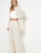  Set Bej deschis din Viscoză Cămașă cu nasturi Pantaloni largi cu elastic în talie Tinasiam