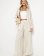  Set Bej deschis din Viscoză Cămașă cu nasturi Pantaloni largi cu elastic în talie Tinasiam