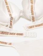  Set Bej deschis Sutien Push-Up și Chiloți tip figi decupați decorați cu inscripții Bralara
