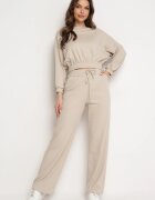  Set bej din bumbac Pantaloni largi cu șnur în talie și Bluză cu elastic Urionne