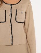  Set Bej din Viscoză Cardigan cu Nasturi și Fustă Cloș cu Elastic în Talie Verivian