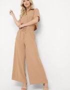  Set Bej închis Cămașă scurtă cu Nasturi Pantaloni cu Elastic în Talie Yinesa