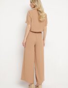  Set Bej închis Cămașă scurtă cu Nasturi Pantaloni cu Elastic în Talie Yinesa