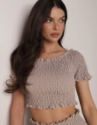  Set Bej Top stil spaniol și Fustă-Pantaloni scurți cu Elastic Quillatta