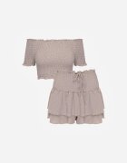 Set Bej Top stil spaniol și Fustă-Pantaloni scurți cu Elastic Quillatta