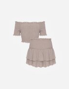  Set Bej Top stil spaniol și Fustă-Pantaloni scurți cu Elastic Quillatta
